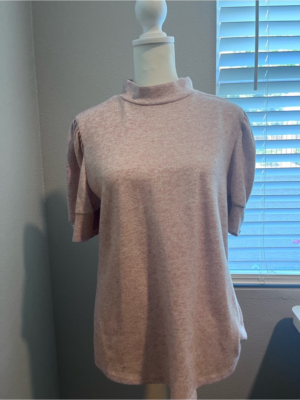 Mock Neck Short Sleeve Top in Soft Pink